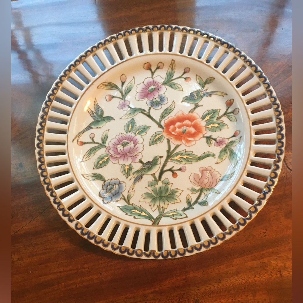 Andrea by Sadek China 10 1/8” Reticulated Decorative Plate - flowers and birds